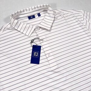 NWT FOOTJOY Mens 2XL White Blue Label Stripe Stretch Performance Golf Polo Shirt